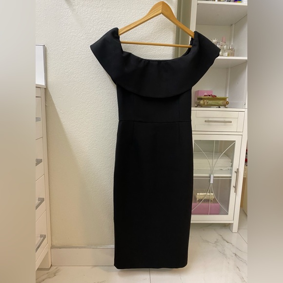 Zara Off the Shoulder Black Midi Dress - Picture 4 of 6